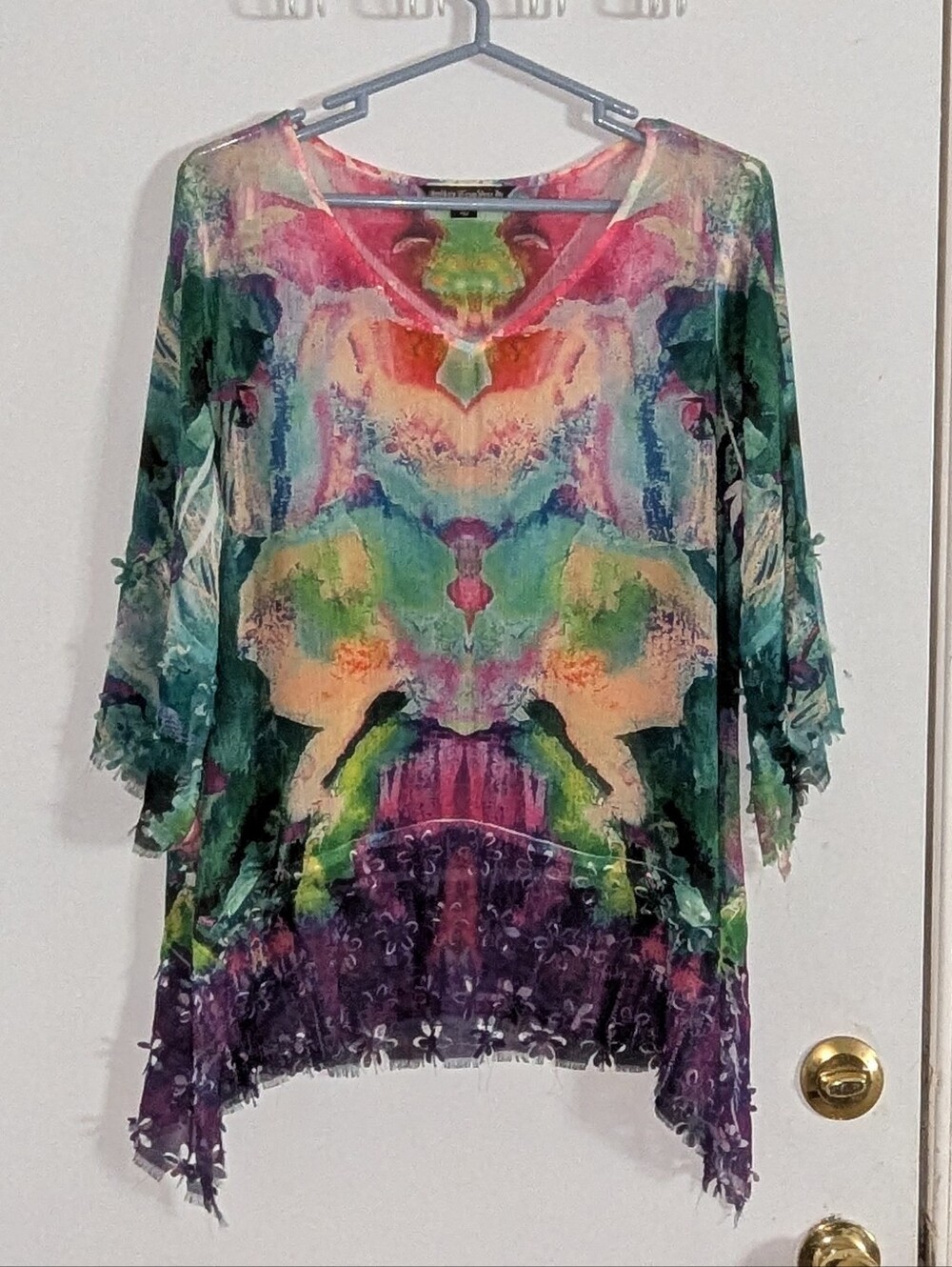 Vibrant Mushka by Sienna Rose Abstract Mesh Fringe Boho Top